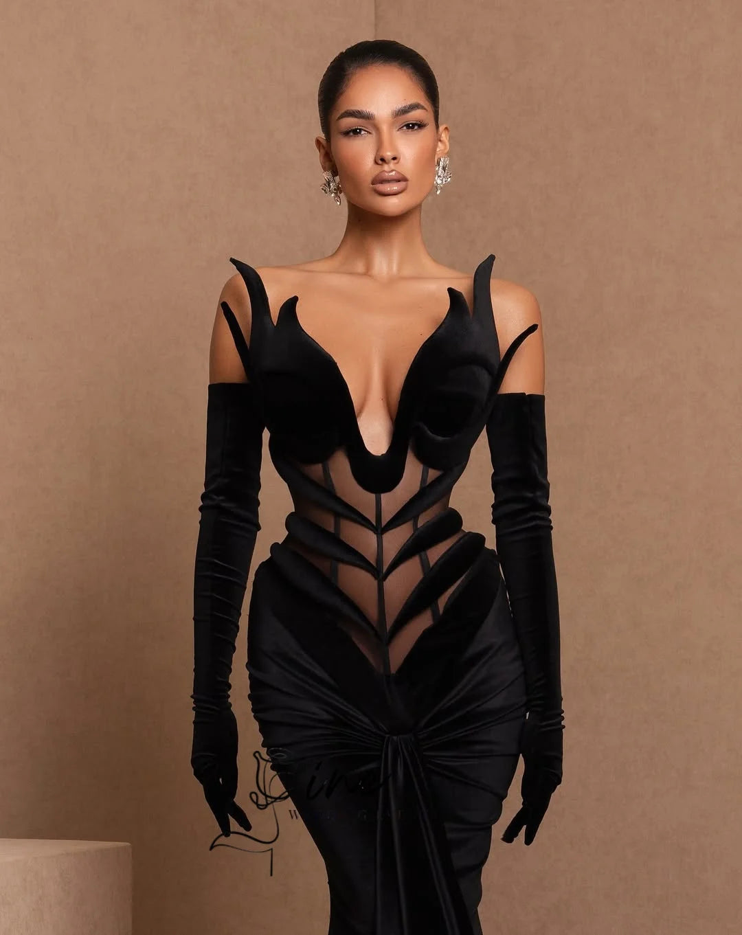 Oine Elegance Black Velvet Mermaid Evening Dresses V Neck Corset Unique Formal Occasion Dress New Design Prom Dress Customized