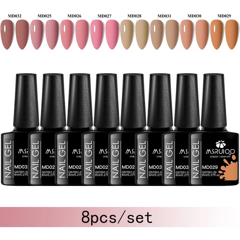 MSRUIOO 8pc Gel Nail Polish Kits Summer Colorful Semi Permanent UV LED Gel Polish Set Glitter Nail Art Varnish Design Manicure