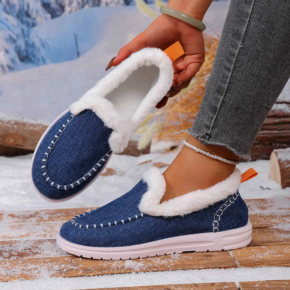 Women Slip on Flats Shoes Casual Comfortable Round Toe Designer Shoes Women New Retro Winter Snow sneakers Zapatos De Mujer