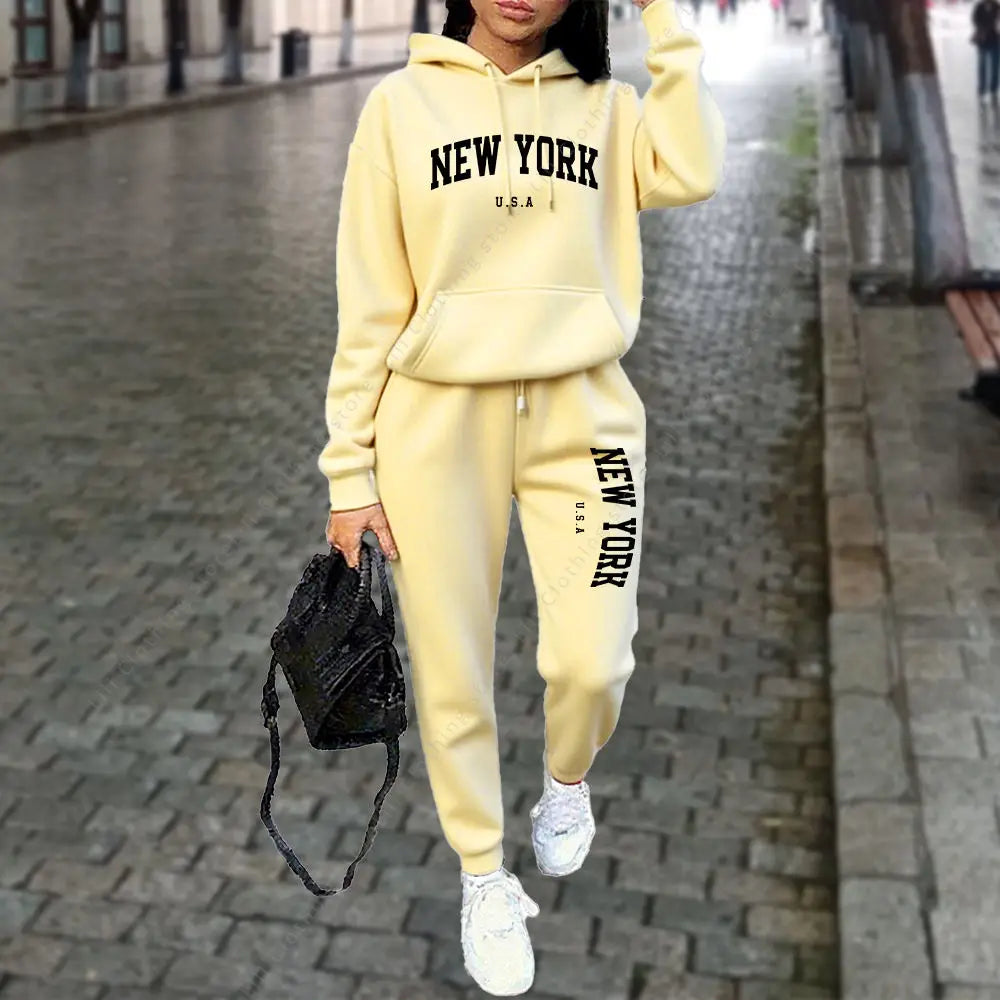 NEW YORK Women's Tracksuit Autumn Winter Hoodies Trousers 2PCS Suit Sports Jogging Street High quality Clothes Women Pants Sets