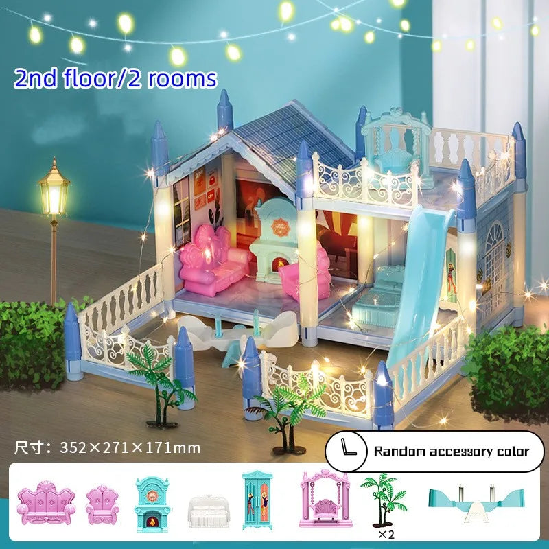 Dream Princess Castle Villa DIY 3D Assembled Doll House Set Toys With LED Ligh Furniture Puzzle Toys for Girls Birthday Gifts