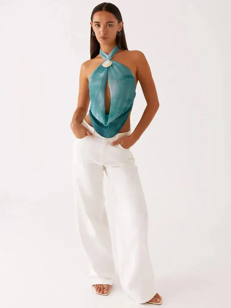 Hollow-Out Backless Halter Tank