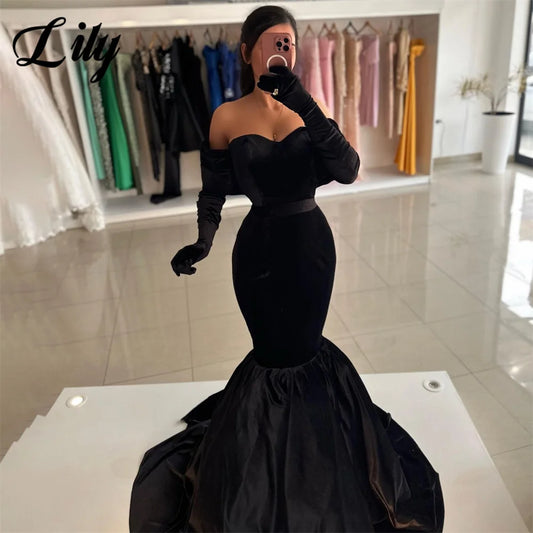 Lily Black Long Sweetheart Party Dress Trumpet Off The Shoulder Pleat Night Dresses Stain Celebrity Dresses for Woman Customized