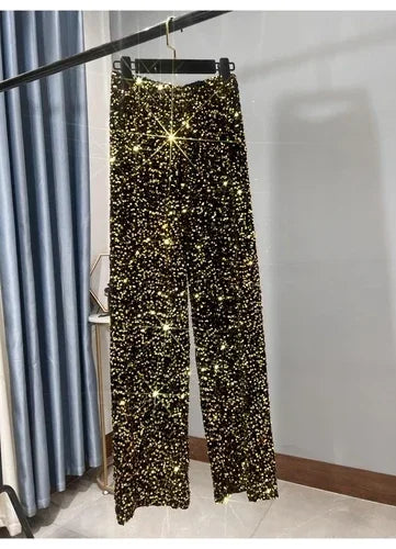 Korean Sequins Autumn And Winter Wide-leg Pants Lengthened And Thickened Drapey Mopping Pants Shiny Casual Straight-leg Pants