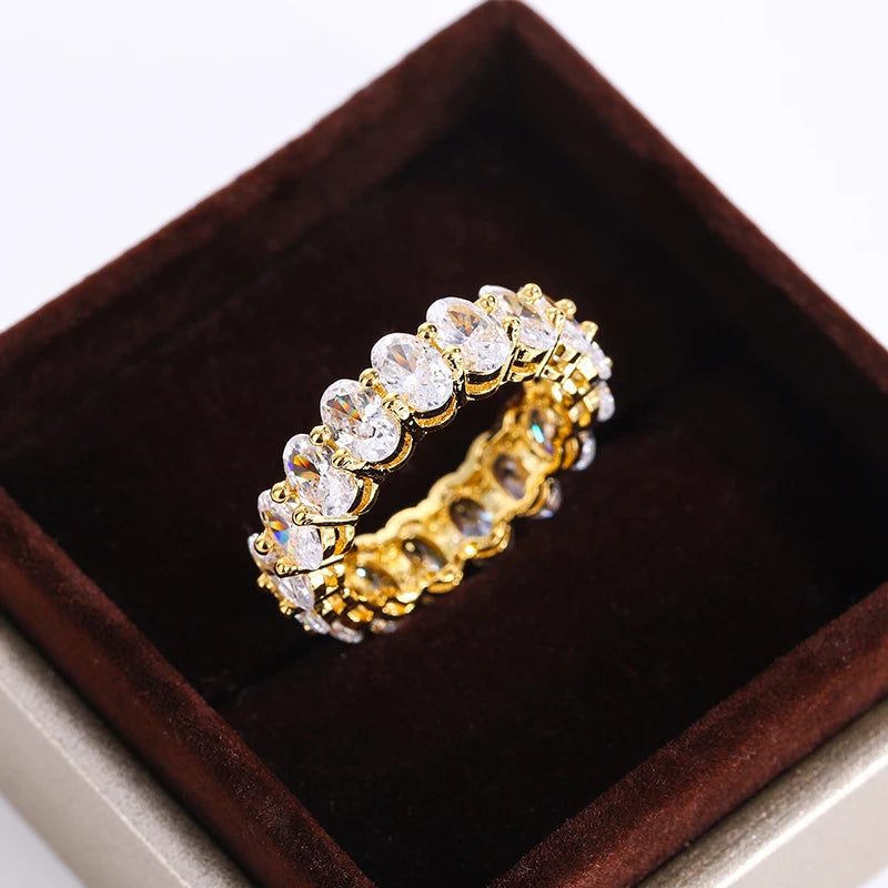 New Luxury Female White Crystal Stone Ring Rose Gold Silver Wedding 925 Silver Ring Female Cute Oval Zircon Engagement Jewelry