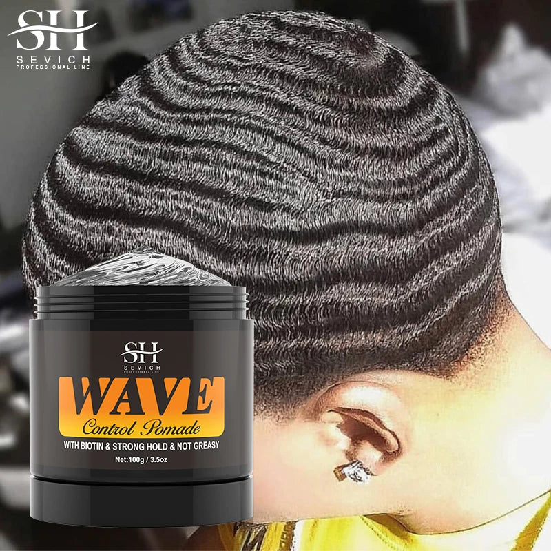 Natural Wave Control Pomade with Biotin for Men - Strong Hold 360 Waves