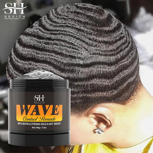 Natural Wave Control Pomade with Biotin for Men - Strong Hold 360 Waves