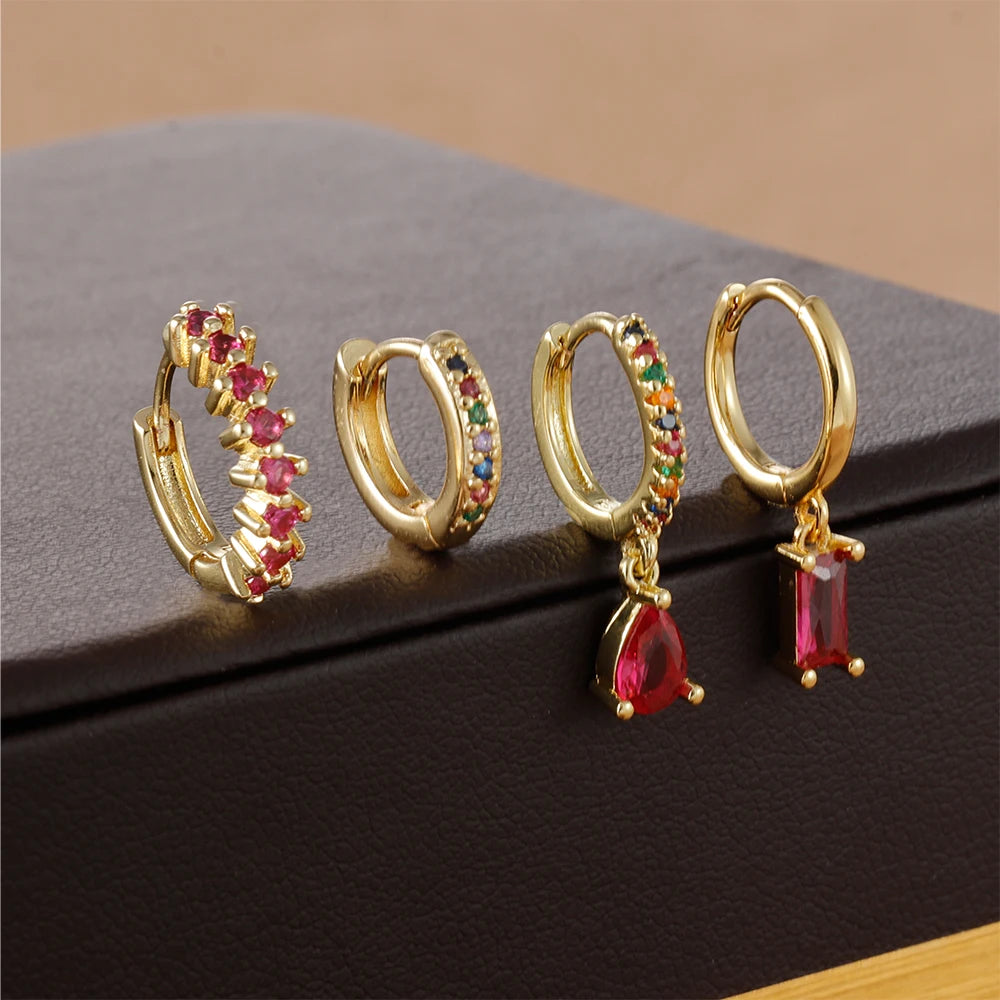 4pcs Stainless Steel Zircon Water Drop Earrings Set