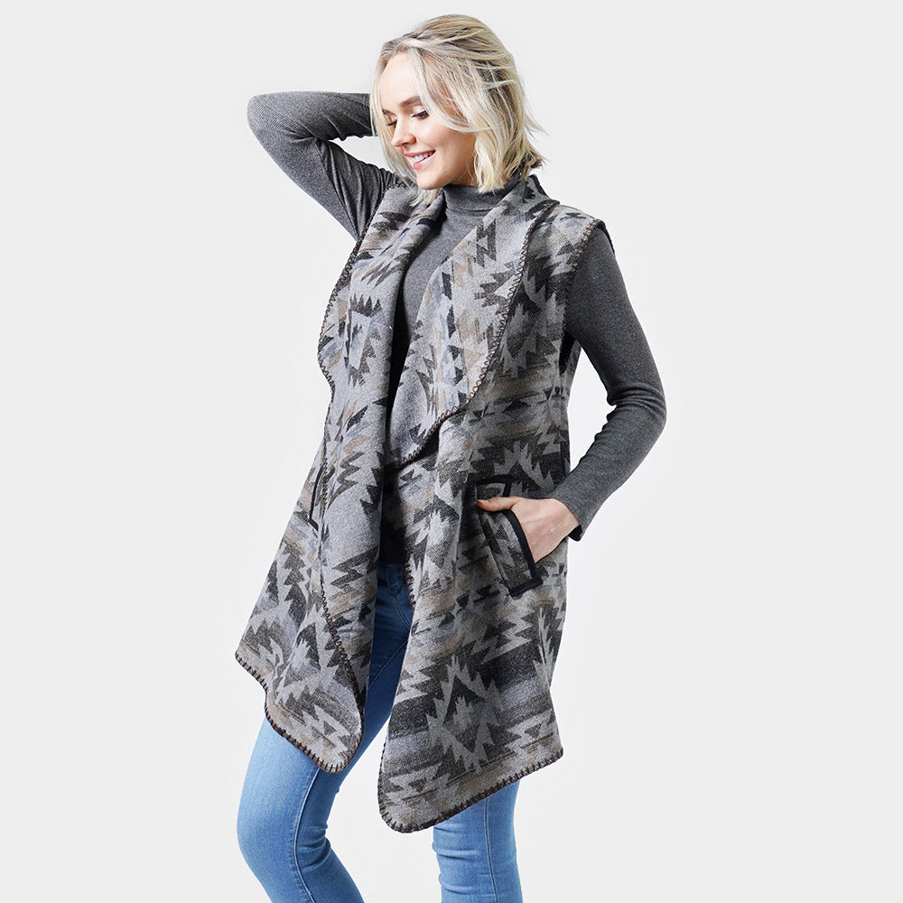 Western Patterned Pocket Vest