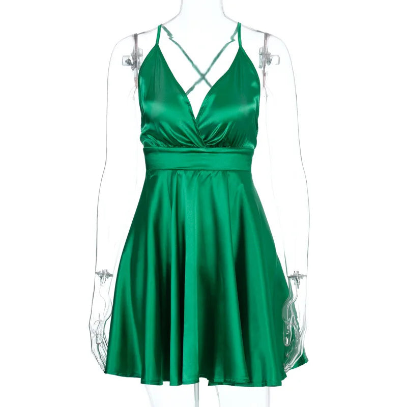 Women Sexy Summer Dress Hotsweet Party Spaghetti Strap Bow Big Swing Female Bckless Club Fashion Sleeveless New Mini Clothing
