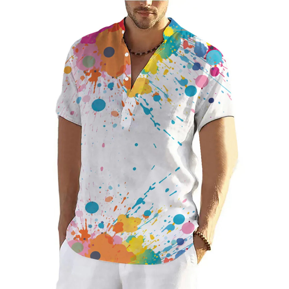 Graffiti 3D Print Henley Shirts Men's Fashion