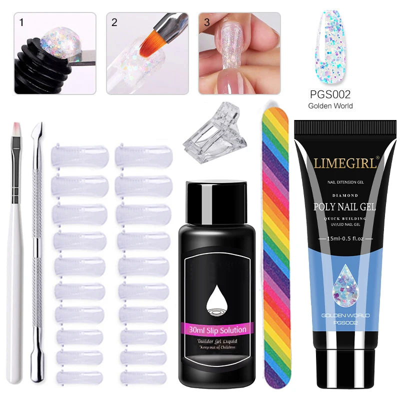 Limegirl Poly Nail UV Gel Set for Nails Quick Extension Building Soak Off UV Polys Nail Gel Kit Manicure Art  Decoration Tools