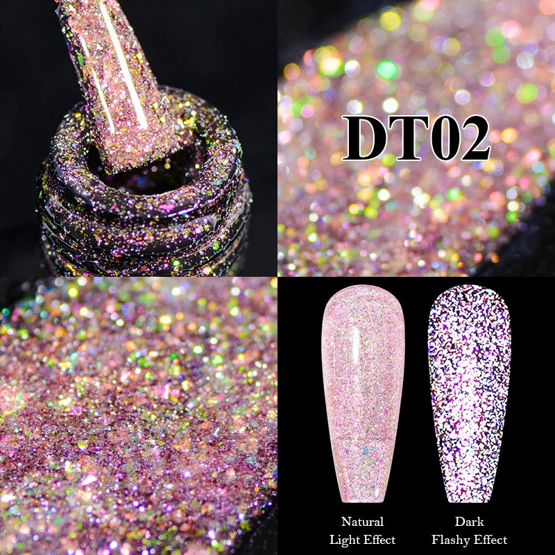 MEET ACROSS 7ml Reflective Glitter Gel Nail Polish Glitter Reflective Effect Semi Permanent UV LED Nail Art Gel Varnish Manicure