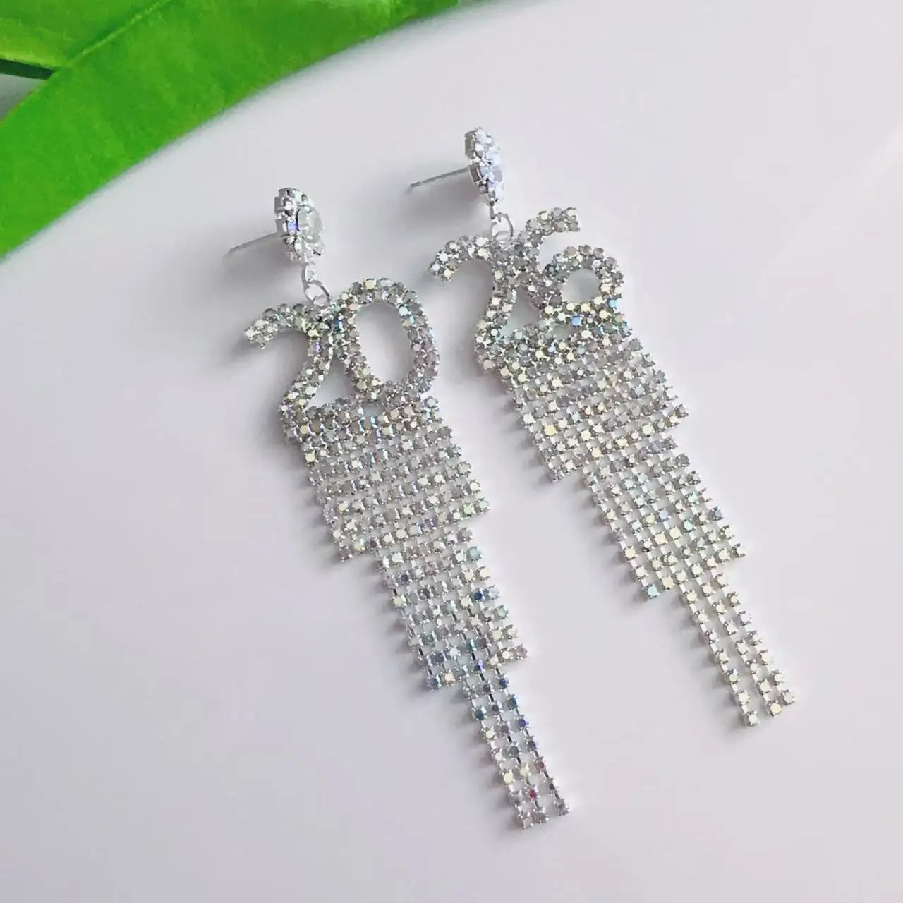 Full Rhinestone Crystal Flower Number 2026 Long Tassel Asymmetric Drop Dangle Earrings Near Year Party Gift for Women Christmas