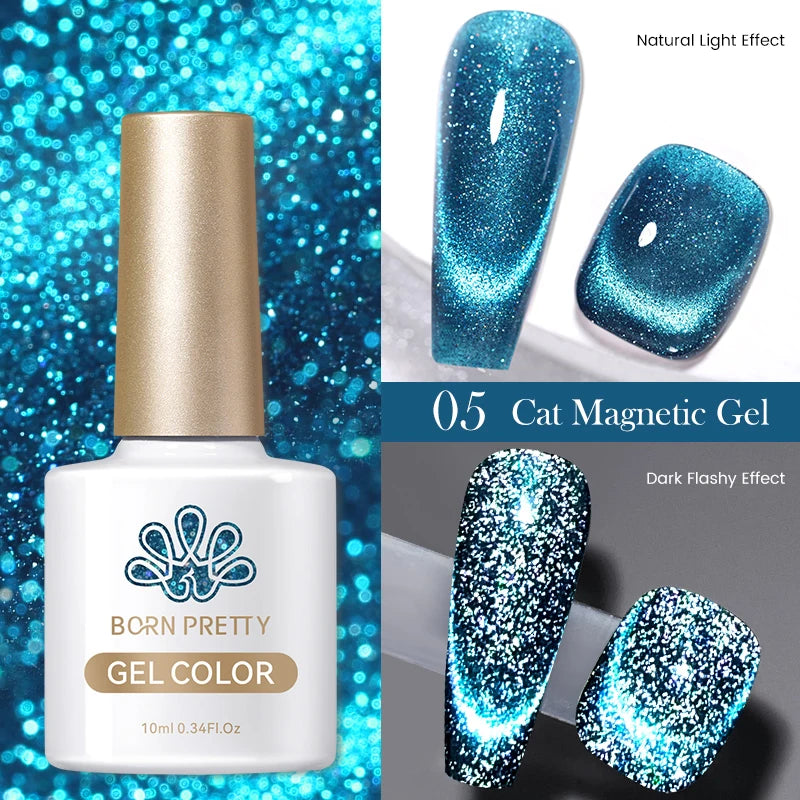 BORN PRETTY 10ml Rainbow Auroras Cat Magnetic Gel Nail Polish Holographics Nail Gel for Manicure Design Varnis Semi Permanent