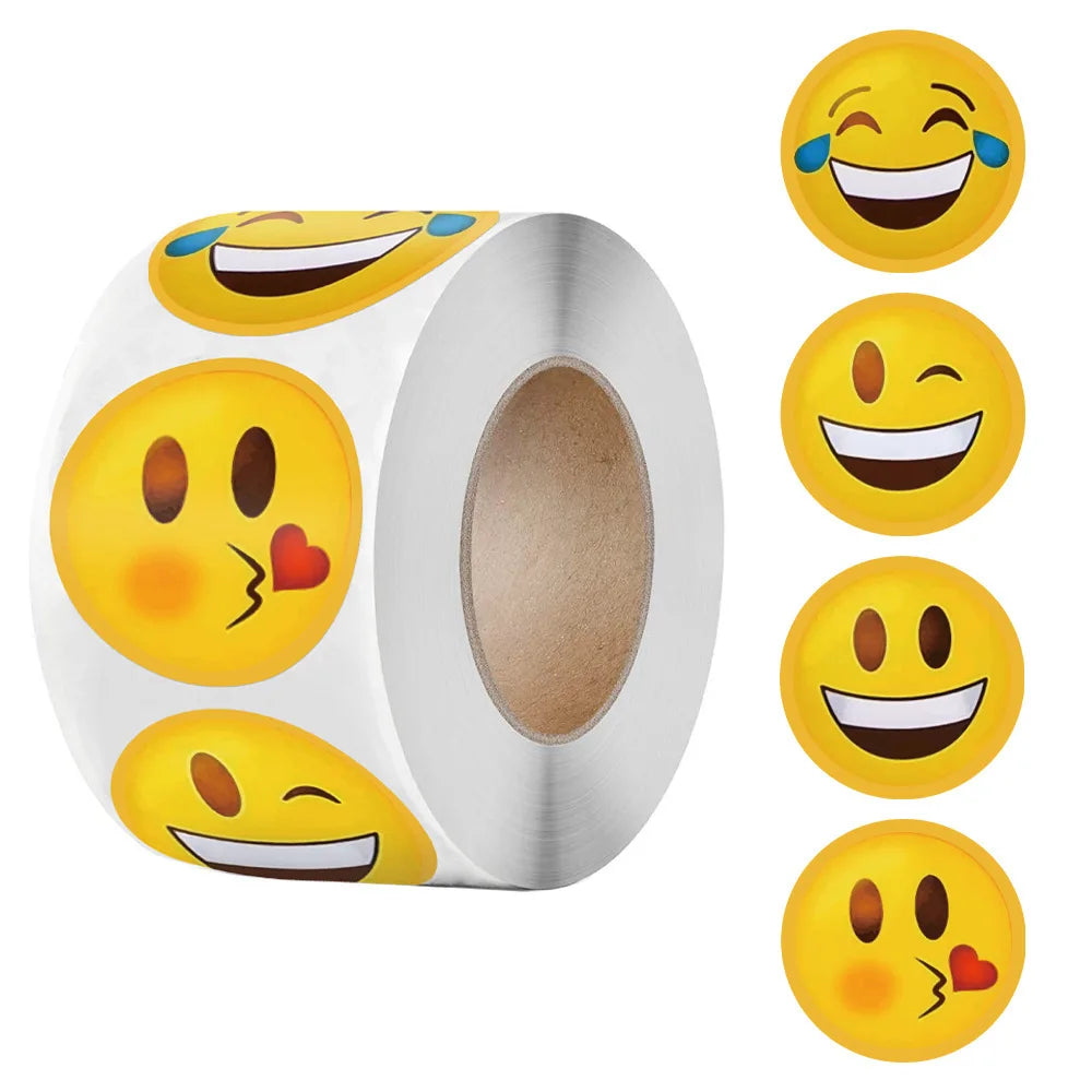 500Pcs/Roll Cartoon Funny Smile Face Expression Reward Stickers 8 Designs 2.5cm/1.0in Round For PC Pad Fridge Gift Diy Decor