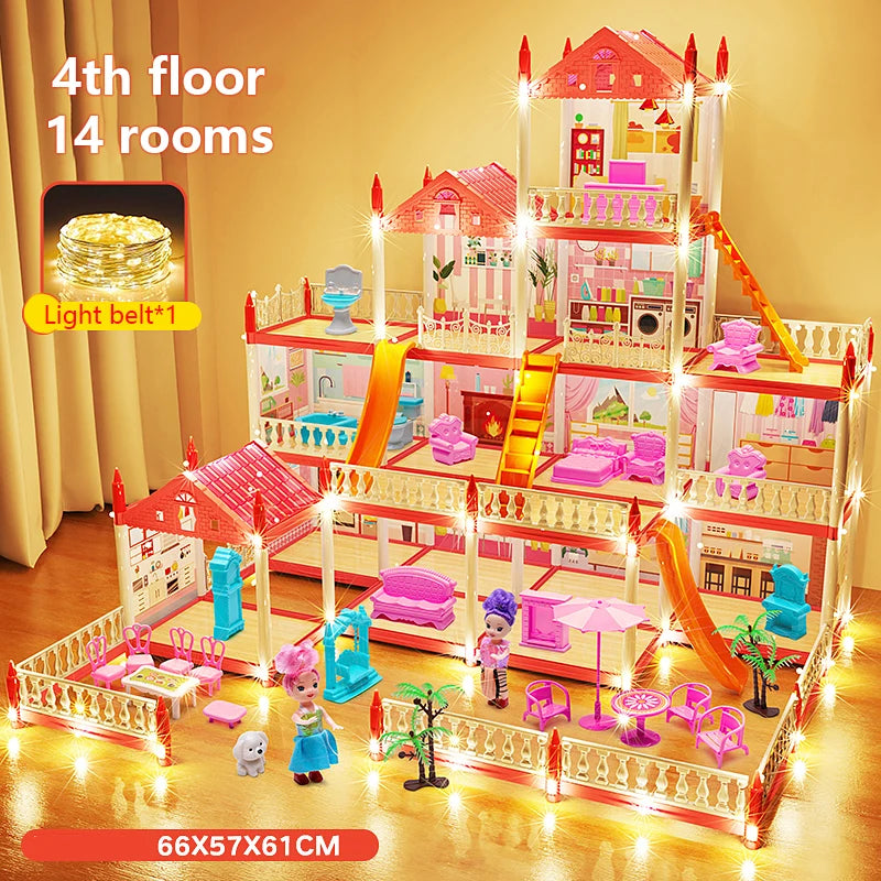 Children's Music Doll House Assembly Villa House 3D DIY Dream Princess Castle Villa Assembly Doll House Set Toy Girl Family Toy