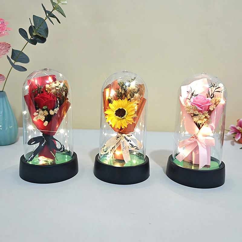 1 Set Eternal Rose Light with Soap Flower - LED Acrylic Cover Gift for Valentine's Day, Mother's Day, Wedding & Bridesmaid
