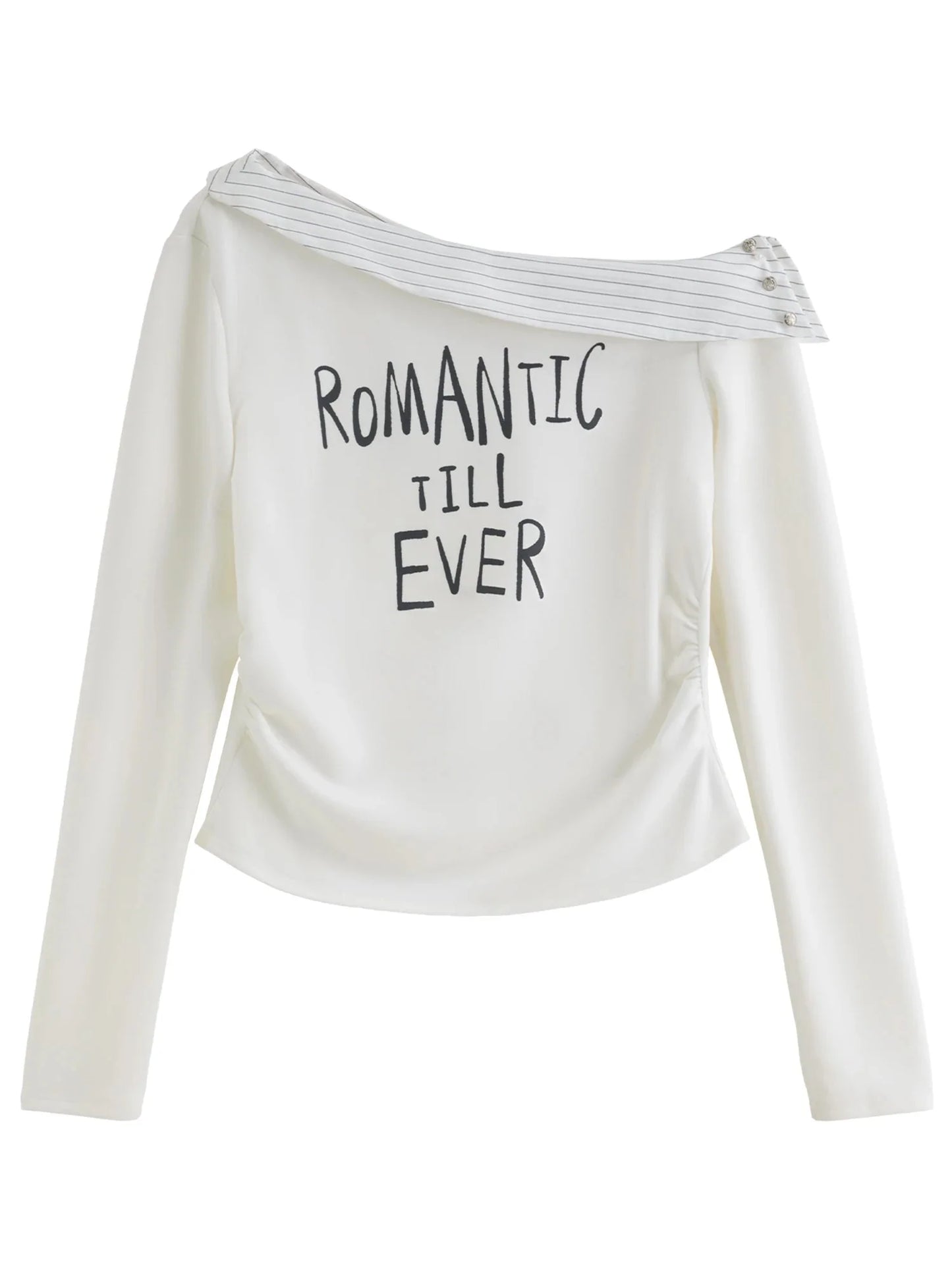 Women's Asymmetric Stripe Long Sleeve T-Shirt Letter Print Top