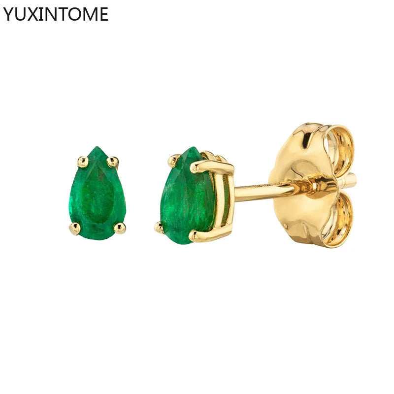 925 Sterling Silver Ear Needle Green Zircon Stud Earrings for Women Luxury Long Chain Geometric Gold Earrings Fashion Jewelry