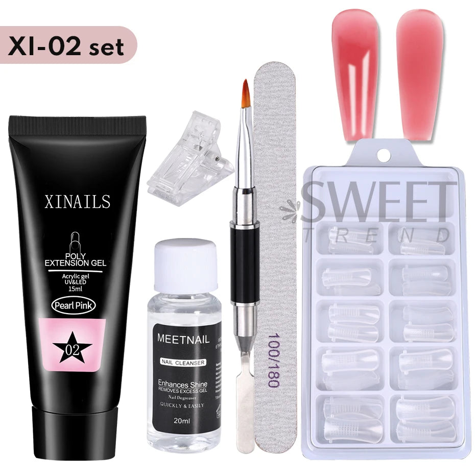 15ml Acrygel Nail Extension Gel Set Quick Building Jelly Prolong Finger Gel With Clip Form Brush File Manicure Constrction Tools