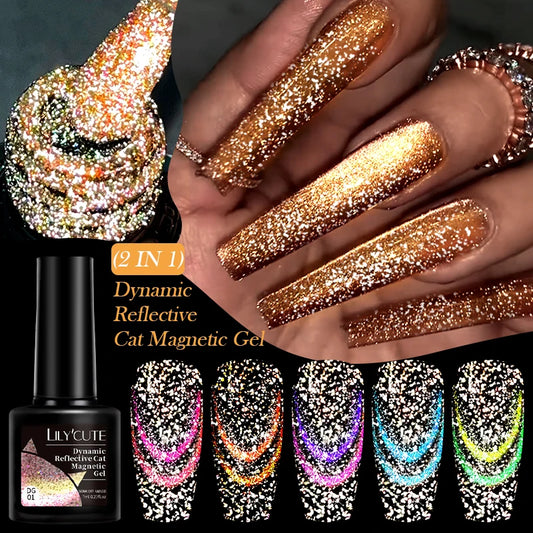 LILYCUTE 7ml Reflective Glitter Cat Magnetic Gel Nail Polish Semi permanent Soak Off UV LED Varnish Nail Supplies