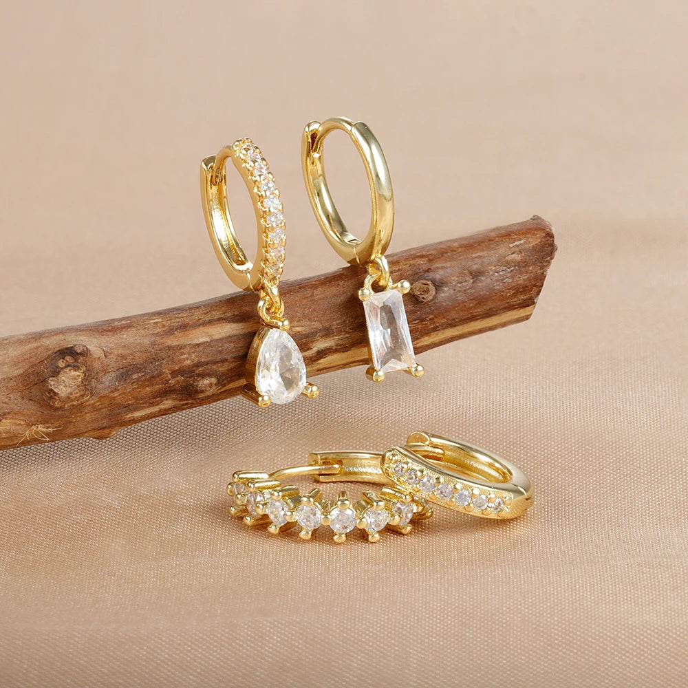 4pcs Stainless Steel Zircon Water Drop Earrings Set