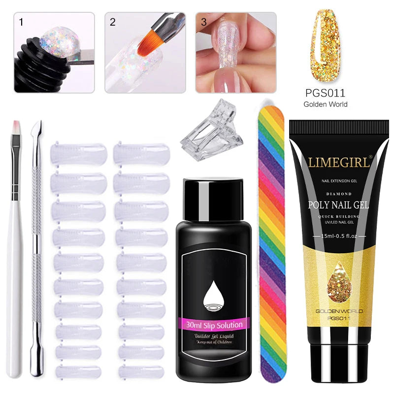 Limegirl Poly Nail UV Gel Set for Nails Quick Extension Building Soak Off UV Polys Nail Gel Kit Manicure Art  Decoration Tools