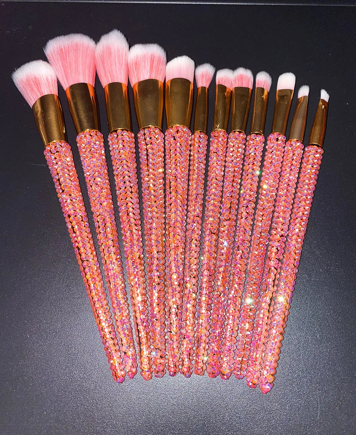 12Pcs/set Diamond-studded Makeup Brushes Gems Makeup Beauty Tools Full Diamond Loose Powder Foundation Concealer Brush Bling