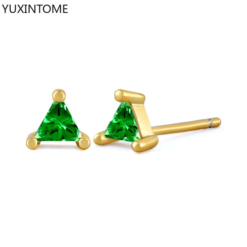 925 Sterling Silver Ear Needle Green Zircon Stud Earrings for Women Luxury Long Chain Geometric Gold Earrings Fashion Jewelry