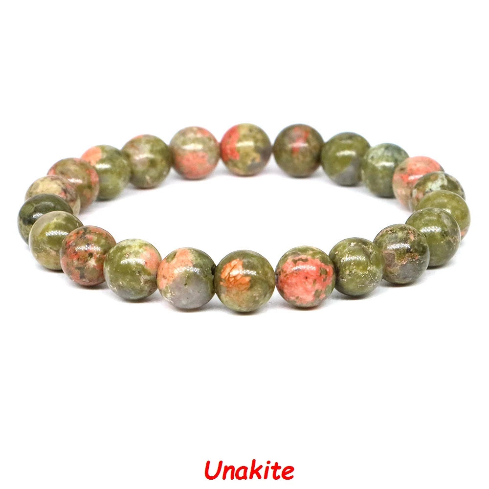 Natural Stone Bracelet Healing Crystal Amethyst Quartz Agate Round Loose Bead Elastic Stretch Bangle For Women Men Jewelry Gifts