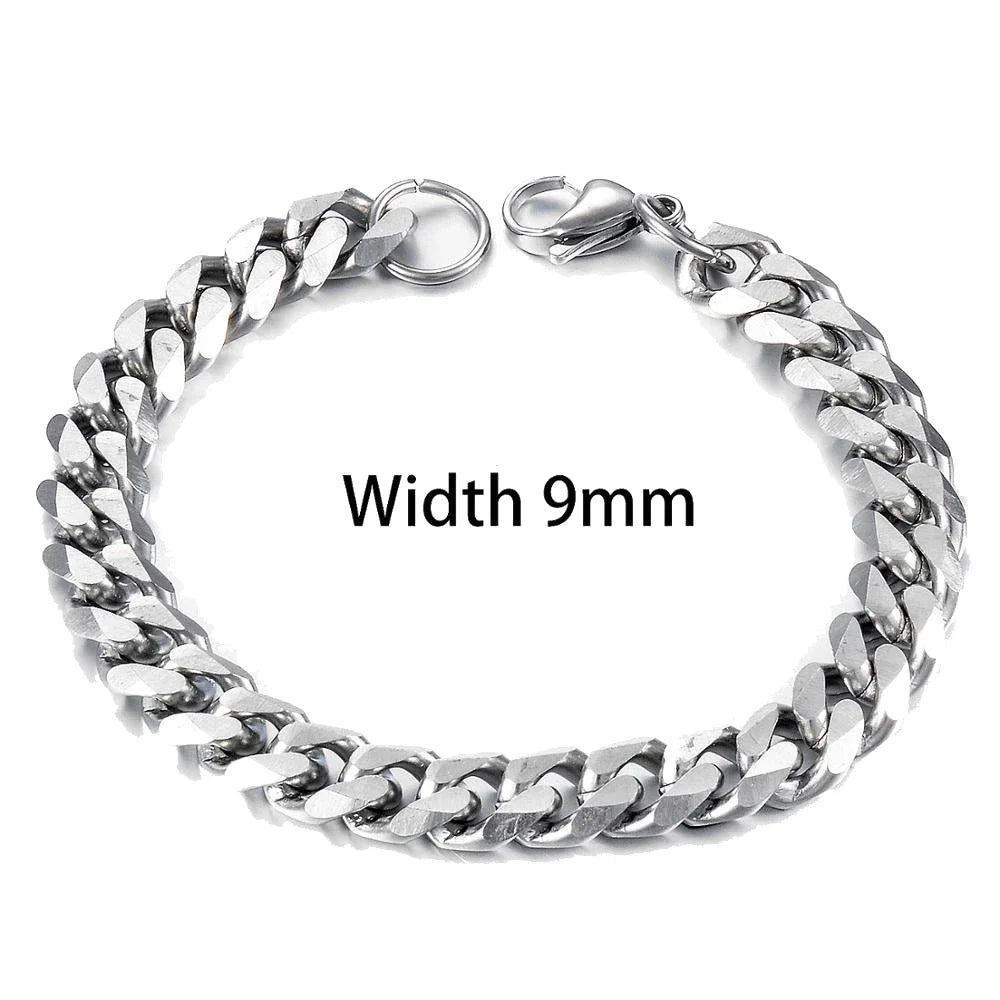 Thickness 3.6/5/7/9mm Men's Stainless Steel Cuban Bracelet Gold and Silver Color Punk Hip Hop Fashion Jewelry
