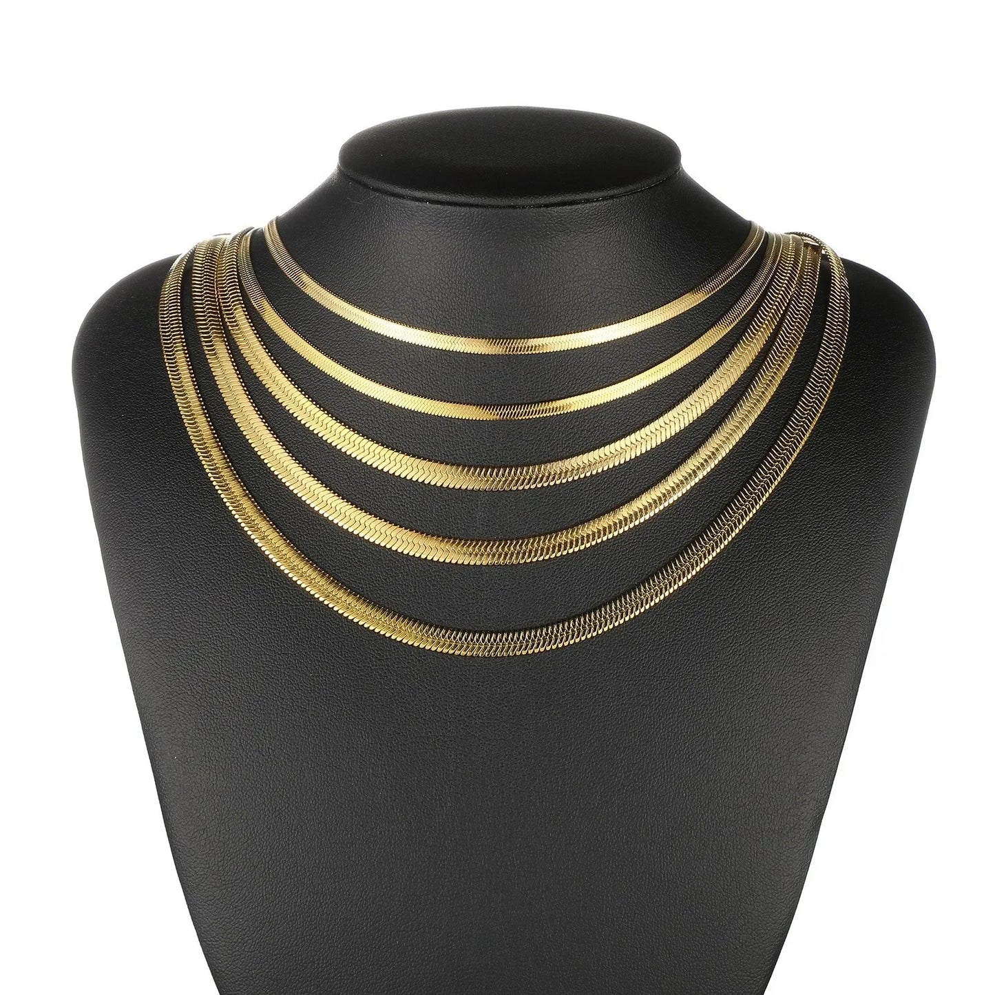 HIPEE Classic Stainless Steel Flat Snake Bone Chain Necklace Gold Waterproof Herringbone Snake Chain for Men Women Jewelry Gift