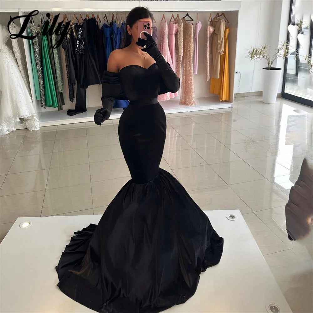 Lily Black Long Sweetheart Party Dress Trumpet Off The Shoulder Pleat Night Dresses Stain Celebrity Dresses for Woman Customized