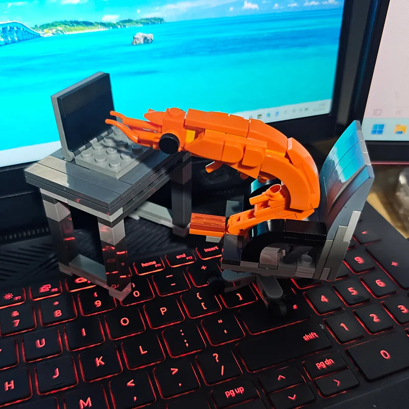 MOC Building block shrimp model figurines, puzzle assembly, boys and girls randomly mixing, Internet celebrity creative parodies