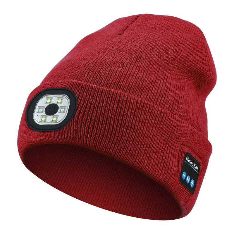 Bluetooth Beanie - Night Run Marathon Night Fishing Bluetooth LED Light Warm Cap USB Rechargeable Music Knitted Cap 3 Gear Light Adjustment Cap