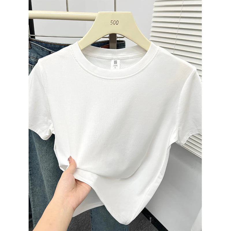 2026 Summer New High Quality Casual Plus Size T Shirt Sexy Short Sleeved Sleeves Fashion Trend Solid Women Clothing Y2k Tops