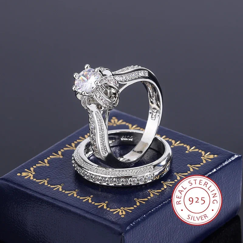 High Quality Crystal Zircon Wedding Ring Set Fashion Big Stone Finger Ring Promise Bridal Engagement S925 Silver Rings for Women