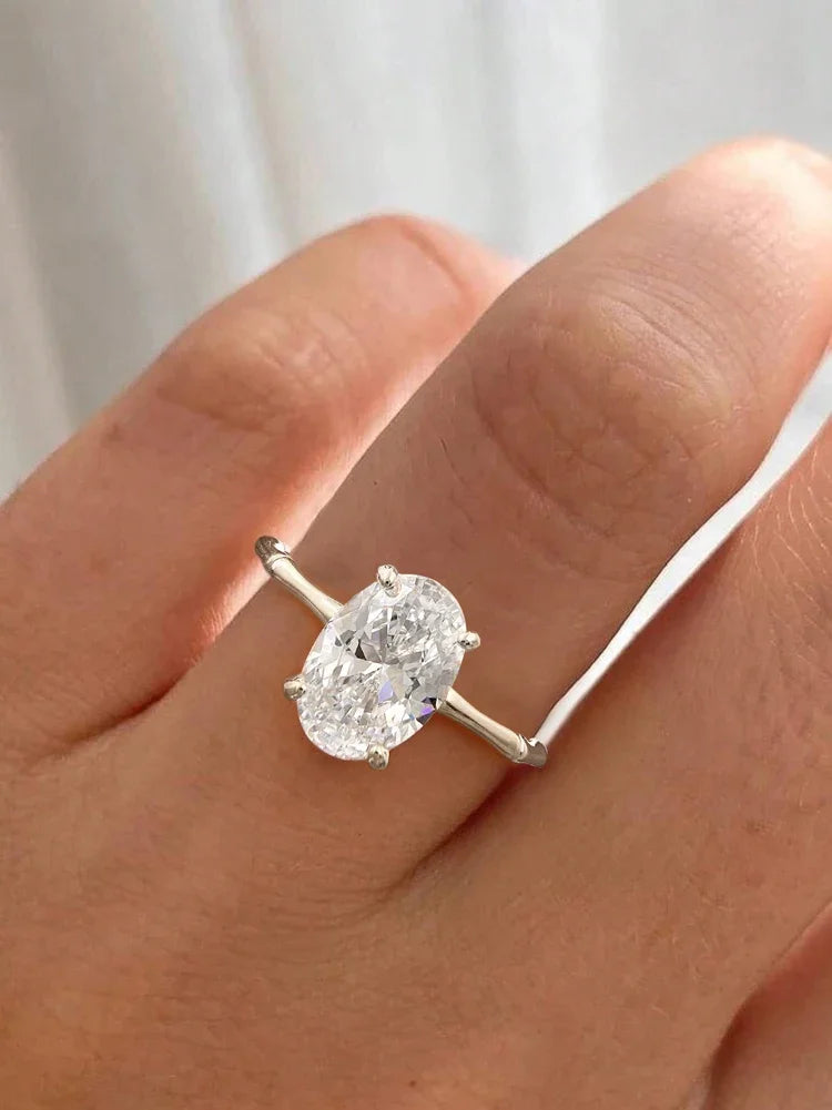 925 Sterling Silver Elliptical Horse Eye Fashionable Zircon Ring For Women Engagement Wedding Luxury High Quality Fine Jewelry