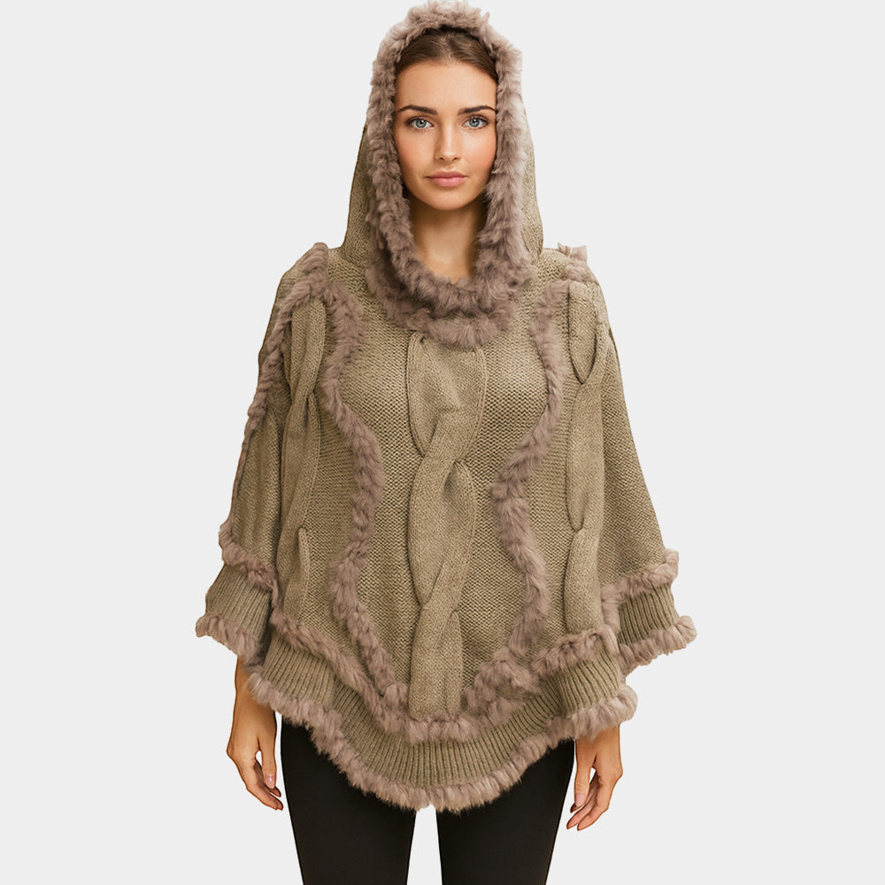 Soft Faux Fur Knitted Poncho