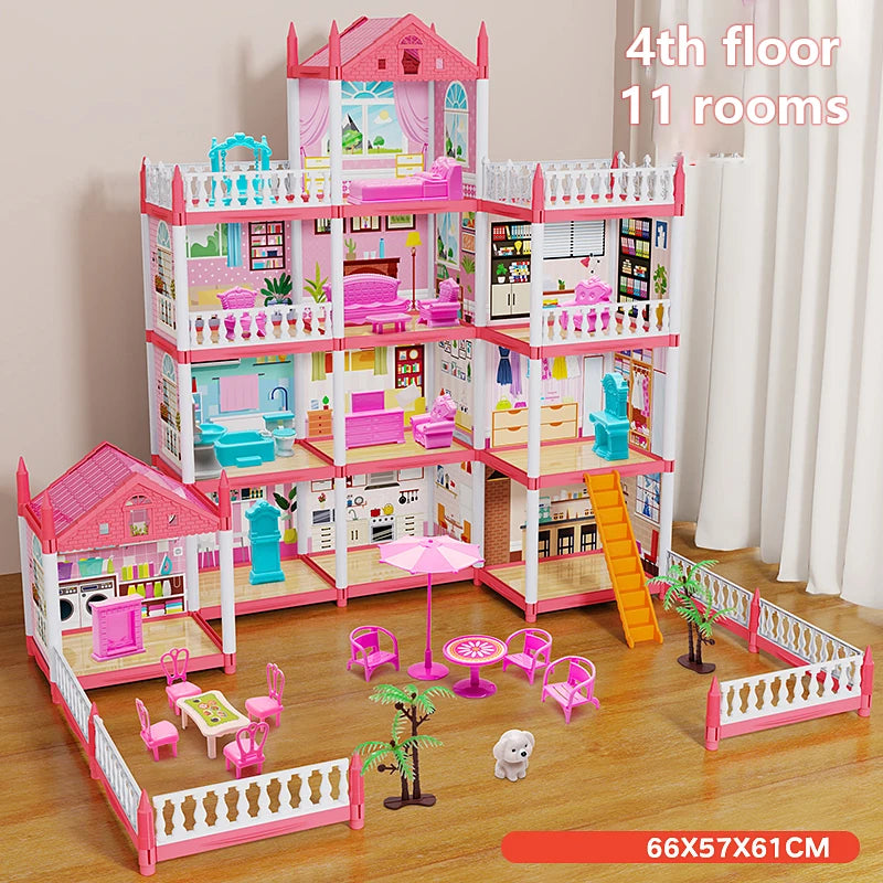 Children's Music Doll House Assembly Villa House 3D DIY Dream Princess Castle Villa Assembly Doll House Set Toy Girl Family Toy
