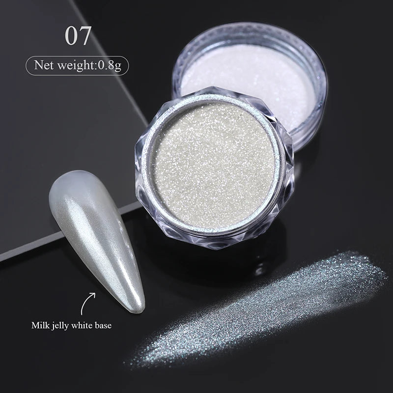 1Box Moonlight Nail Powder Silver Fine Glitter Metallic Effect Pigment UV Gel Polish Dust Aurora Nail Decorations