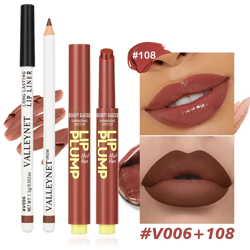 2Pcs/Set Matte Velvet Lip Liner + Moisturizing Lipstick - Long-lasting Waterproof Lip Set for a Natural Everyday Makeup Look
