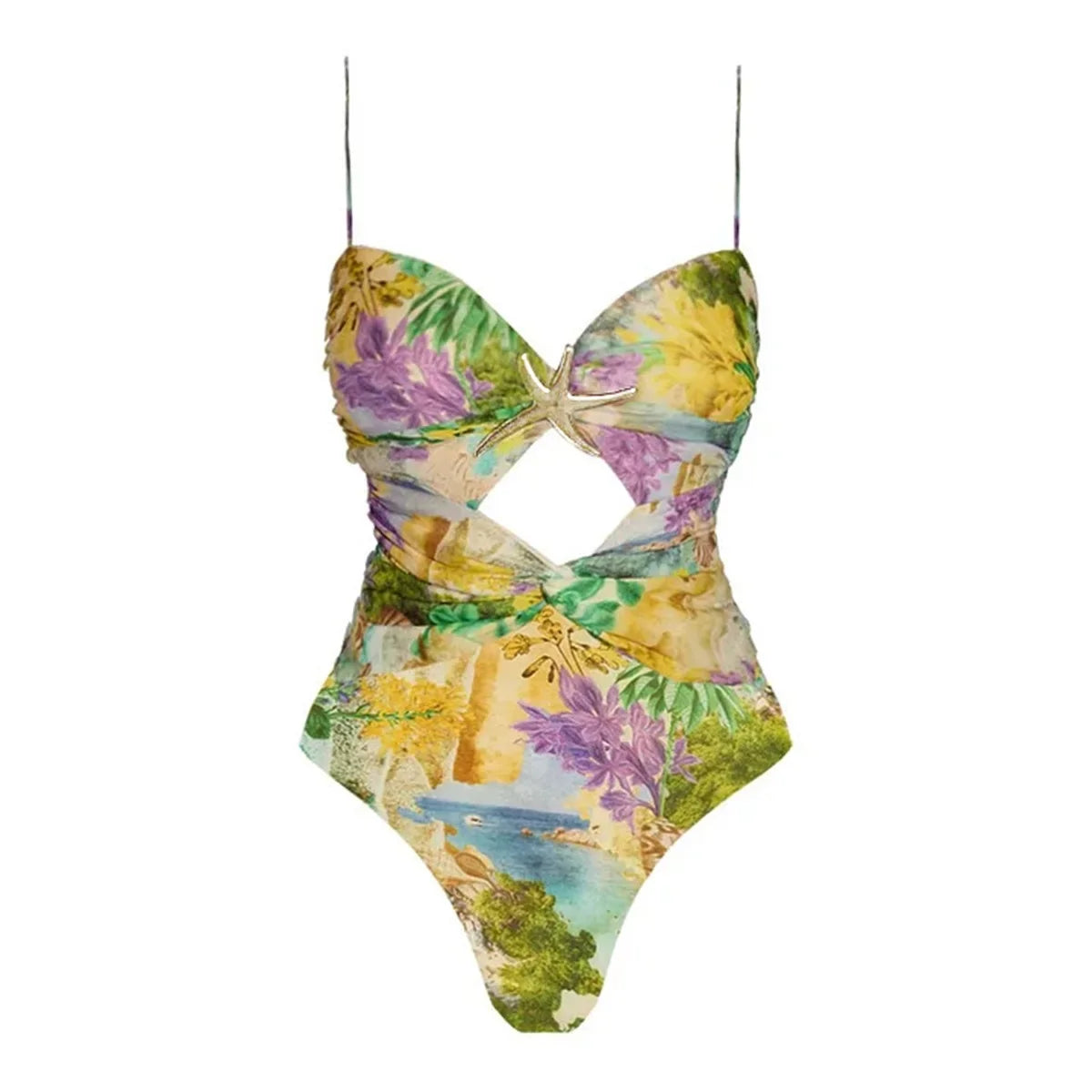 Cut Out Swimsuit And Cover Up Sexy Swimwear Women Floral Stars Swim Suit Push Up Bikini Bathingsuit Sliming Bodysuit Beachwear