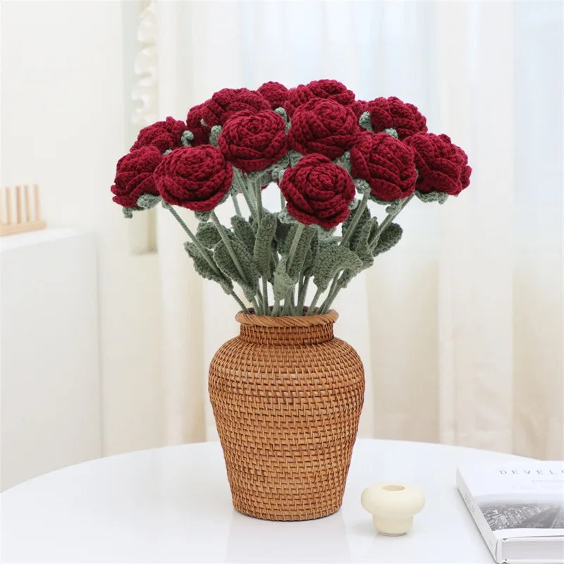 Handmade Crochet Roses, Modern Elegance Flower Home Knitted Rose Decoration