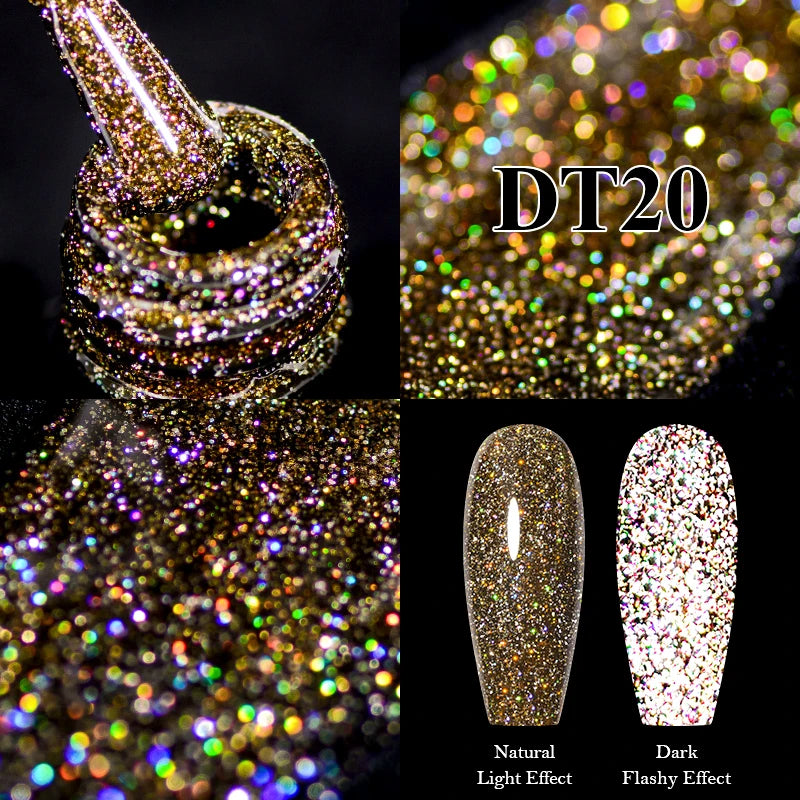 MEET ACROSS 7ml Reflective Glitter Gel Nail Polish Glitter Reflective Effect Semi Permanent UV LED Nail Art Gel Varnish Manicure