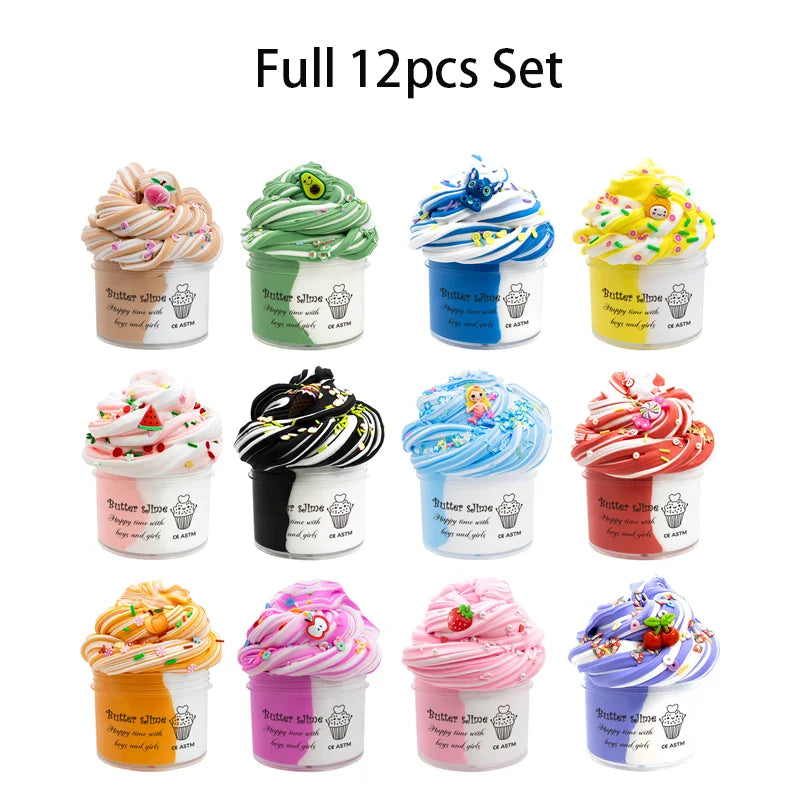 70ml Butter Fluffy Slime Kit Fruit Bicolor Slime Super Soft Non-Sticky and Scented for Kids Ideal Birthday Party Favor Gift