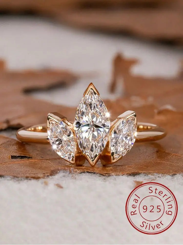 925 Sterling Silver Classic Simplicity Three Marquise Zircon Ring For Women Engagement Wedding Luxury High Quality Fine Jewelry