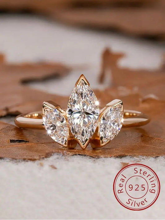 925 Sterling Silver Classic Simplicity Three Marquise Zircon Ring For Women Engagement Wedding Luxury High Quality Fine Jewelry