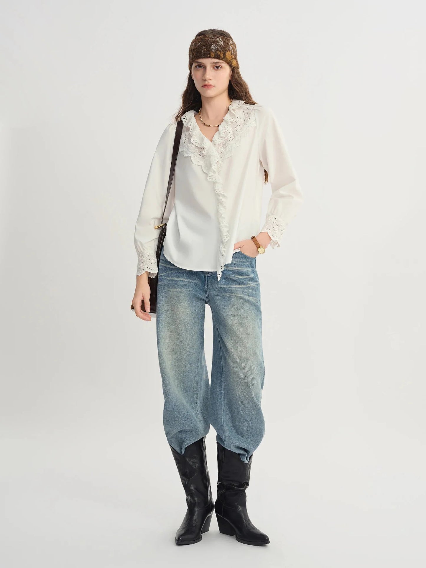 Elegant White Lace Stylish V-Neck Shirt